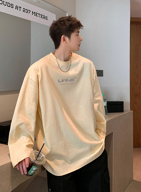 Tim Peake圆领长袖t恤男2023宽松大码印花日系复古休闲打底衫C007