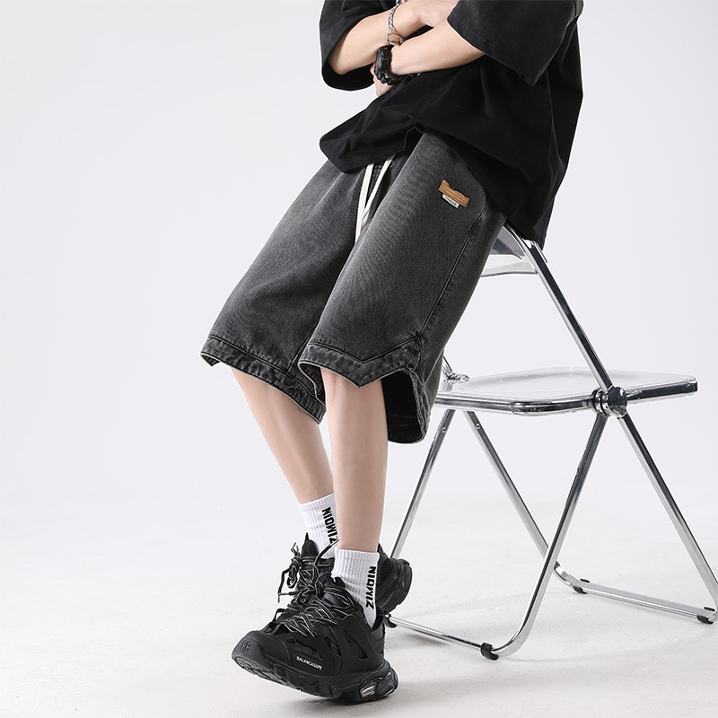 Tim Peake水洗做旧牛仔短裤男宽松直筒五分裤美式复古N587