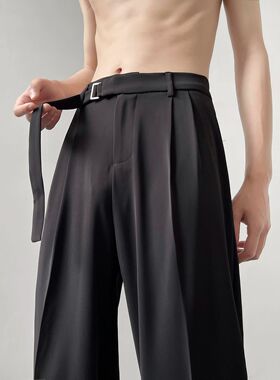 Tim Peake休闲西装裤男高级垂感黑色西裤宽松直筒阔腿长裤子C955