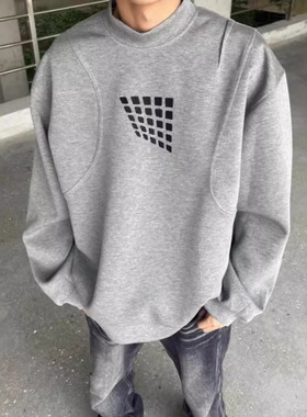 Tim Peake灰色圆领卫衣男高级感潮牌高街美式复古长袖内搭外套B05