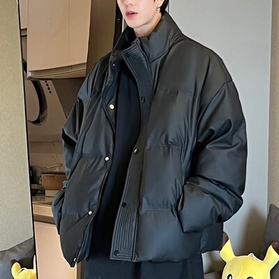 Tim PeakePU皮棉衣男美式高街宽松保暖短款防风高领面包服M225