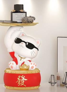 发字招财猫摆件托盘收纳家居客厅收银台开业礼品入户玄关钥匙