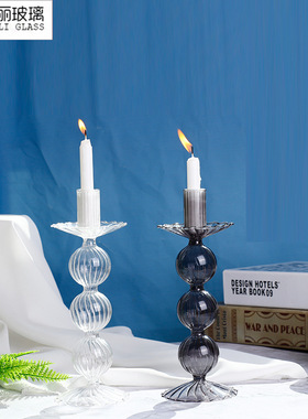 厂家供应 玻璃烛台创意条纹烛台 家居餐厅桌面装饰品蜡烛器皿