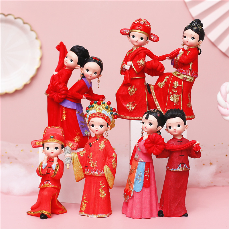 国潮喜庆婚礼新郎新娘摆件幸福永结同心婚庆公仔手办结婚伴手礼