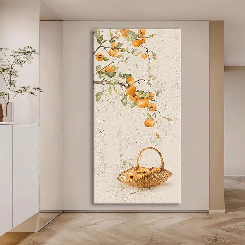 手绘油画新中式事事如意肌理玄关挂画硕果累累客厅装饰画餐厅