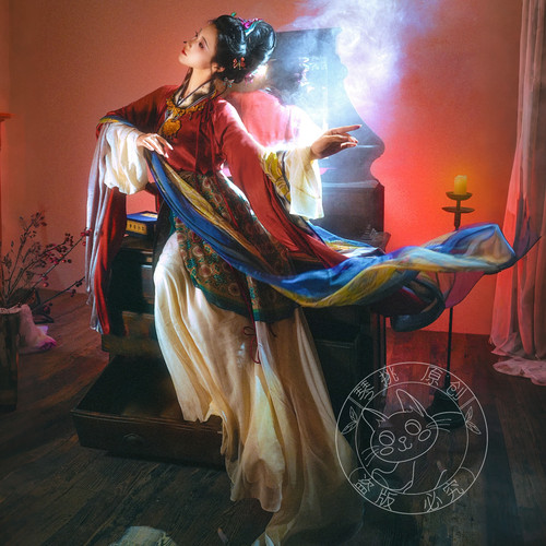 琴挑南北朝神仙服仕女图仿古画