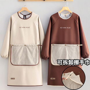 新款可擦手围裙厨房家用防水长袖罩衣男女餐饮年轻工作服定制LOGO
