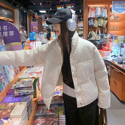韩系立领波点棉衣女短款保暖