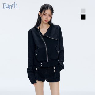 PUNCH 新款 設(shè)計(jì)感斜領(lǐng)拉鏈長(zhǎng)袖 拉鏈衛(wèi)衣外套女 25AW秋裝