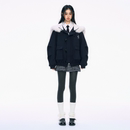 秋冬2024新品 PUNCH 加厚带毛领藏青色学院风棉服外套女夹克上衣