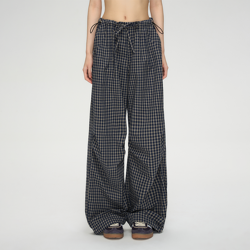 PUNCH25SS新款宽松低腰工装裤美式复古格纹伞兵裤