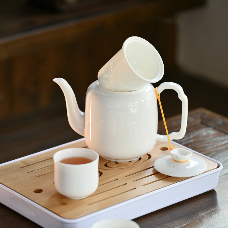 羊脂玉大号过滤泡茶壶简约白色陶瓷家用茶具茶杯子套装办公冲茶器
