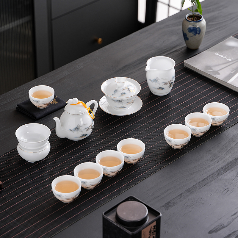 连山阁冰种玉瓷功夫茶具套装