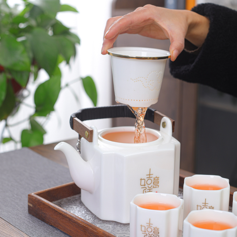 羊脂玉过滤提梁壶茶具套装陶瓷大容量茶水分离家用泡茶器高档礼品