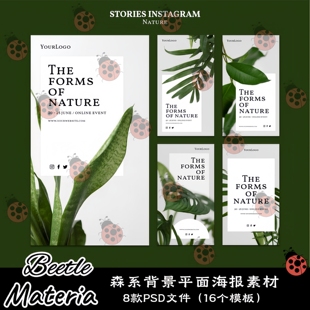 小清新ins植物背景花店促销横幅PSD绿植海报展板模板设计素材