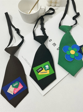小领带女短款黑色可调节手工原创个性布标贴甜酷绿色爱心笑脸
