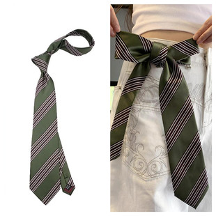 领带男韩版 职业商务手打条纹腰带两用necktie 复古咖色8CM正装