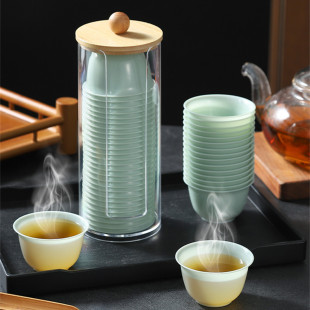 一次性功夫茶杯翡翠绿仿玉茶具加厚商务品茗杯户外便携喝茶小杯子