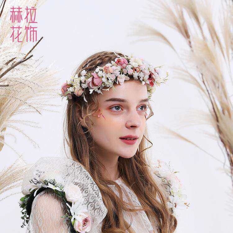 新娘花式环亚马热卖超仙韩旅逊拍头饰仿真玫瑰PEV花发带婚礼伴发