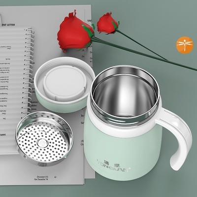 宽口径保温杯水杯家用大容量有手柄矮胖杯大肚杯子泡茶办公高端女