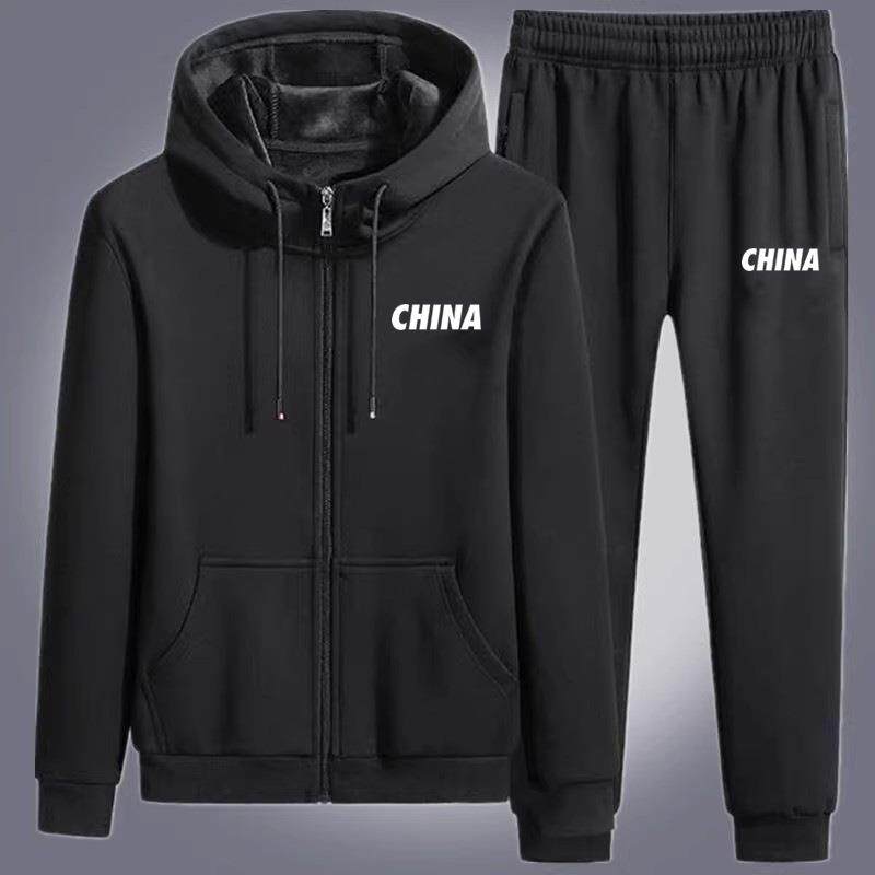 春秋季卫衣套装男连帽潮牌休闲运动套装冬季加绒加厚大码开衫外套