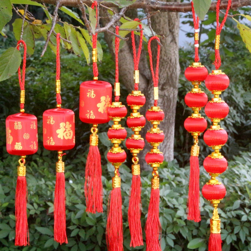 新年户外装饰盆景丝线红灯笼挂件