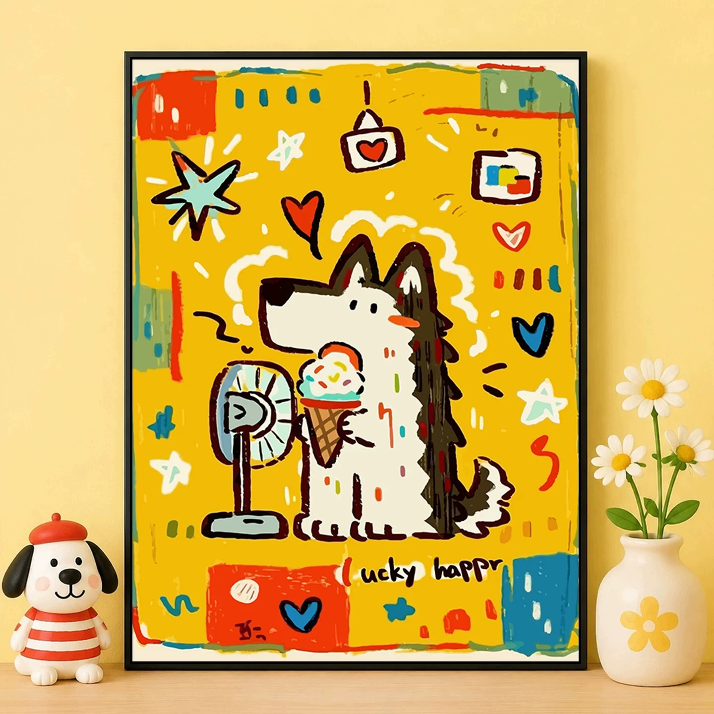 多巴胺治愈小狗猫咪儿童房装饰画