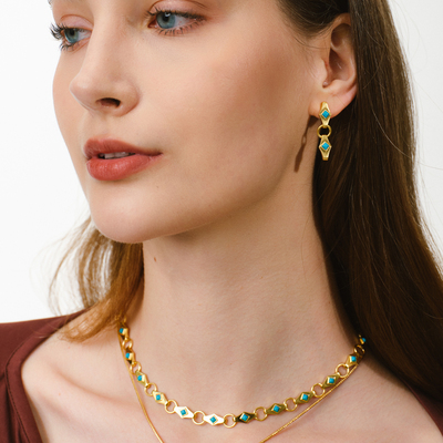 TIDONA层峦菱形蓝松石耳钉