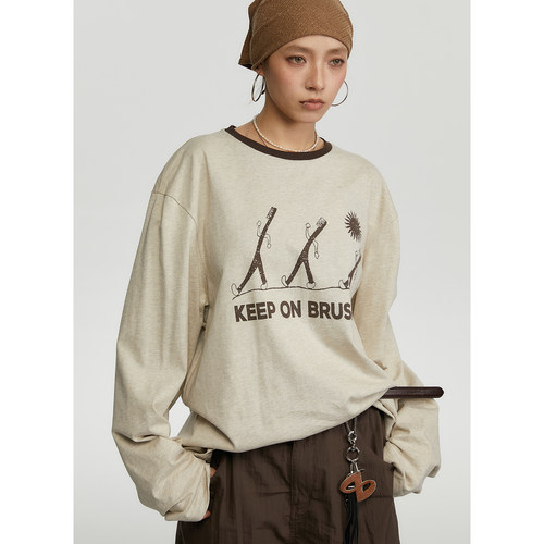 日系牙刷手绘水印彩砂长袖T恤