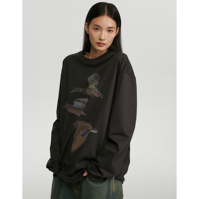 FROMWRTING字由无手感数码直喷野鸭彩绘凉感长袖T恤男女宽松休闲