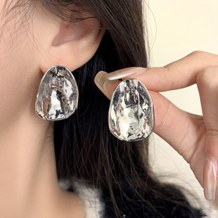 日系925银针ABOAB同款耳环金属质感不规则手工肌理抽象耳钉耳夹