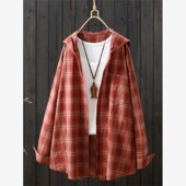 衬衫 为妇女春季 2025新外衬衫 兜帽宽松格纹长袖 开衫 薄外衣上衣为妇