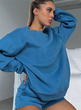 时尚休闲卫衣短裤套装女 Hoodie Pullover Shorts Set Suit Women