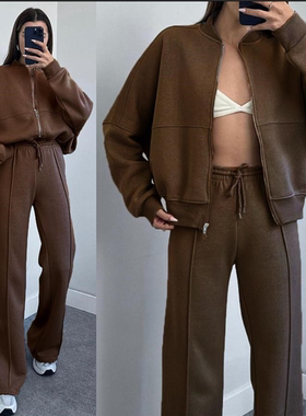 欧美时尚休闲开衫卫衣裤套装 Zipper Top Hoodie Pants Set Suit
