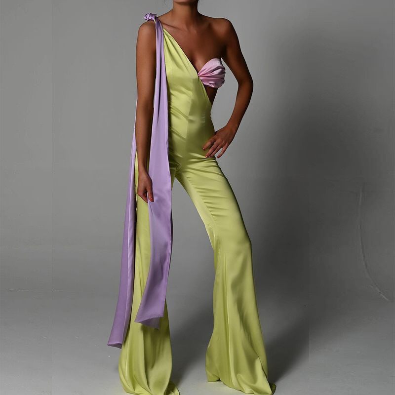 Women's one-shoulder jumpsuit flared pants单肩连体裤