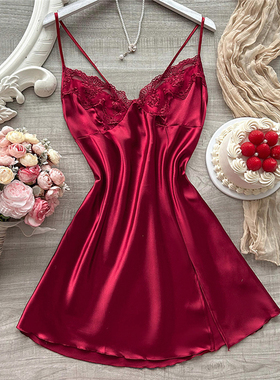 欧美性感仿真丝家居吊带睡裙短裙 sexy pajama mini night dress