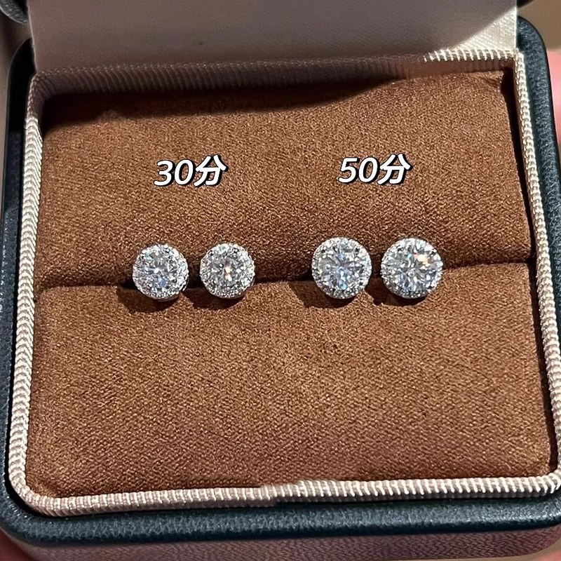 thumbnail for S925 sterling silver moissanite diamond stud earrings women's light luxury niche high-end pierced earrings exquisite and versatile earrings for women