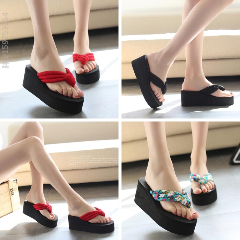 木屐款日韩式凉拖鞋人字拖坡跟夏季沙滩厚底时尚松糕防滑旅游