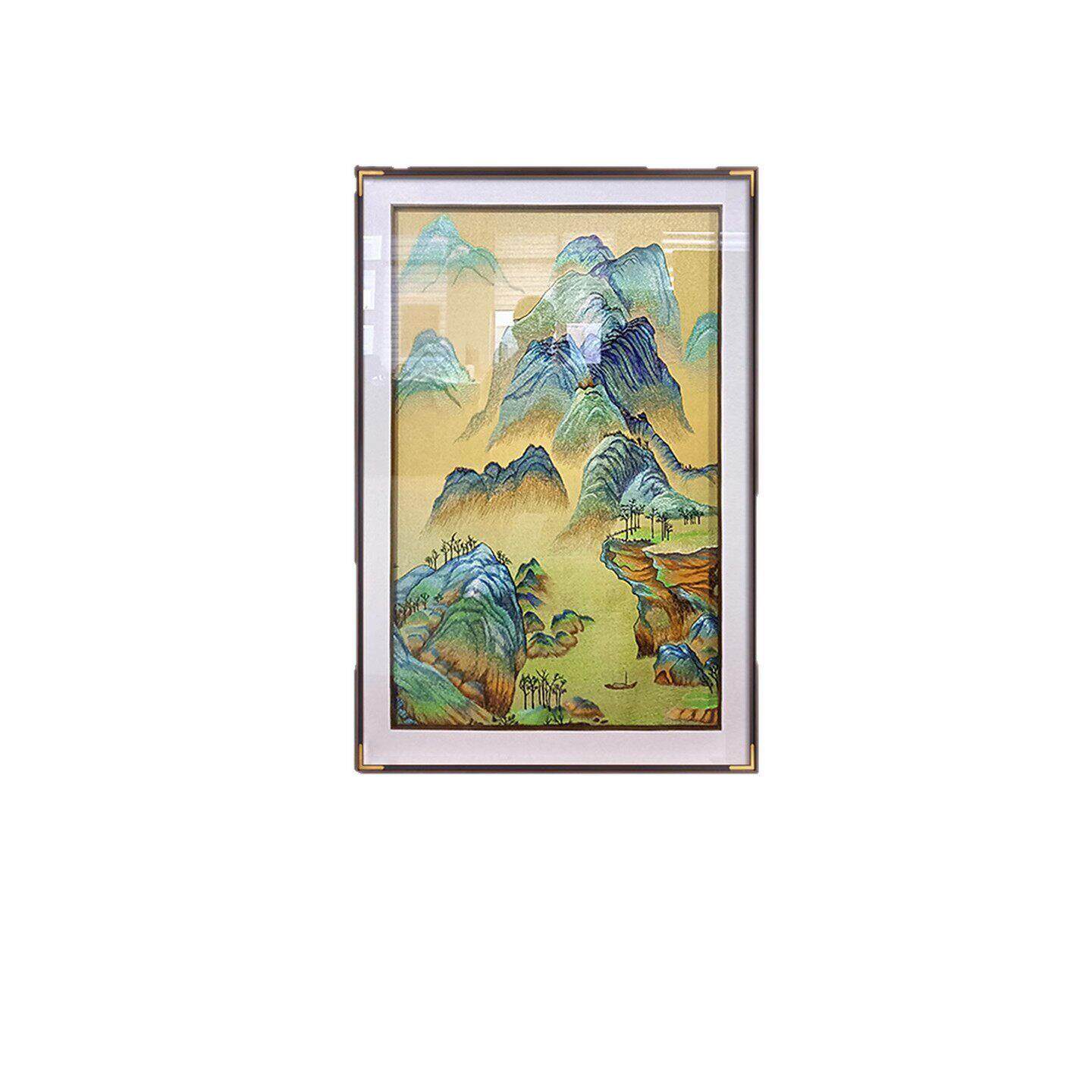 千里江山图新中式入户玄关装饰画档刺绣壁画客厅苏绣成品挂画