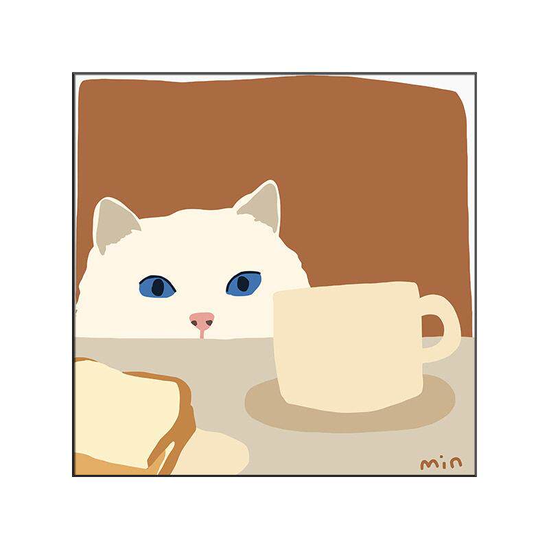 cat偷喝牛奶的猫咪客厅装饰画儿童房床头挂画餐厅壁画ins风小红书