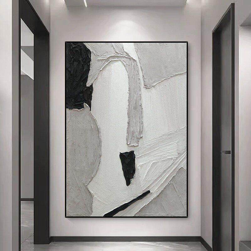 黑白灰手绘油画《造梦》抽象肌理感纯手工客厅沙发背景墙玄关挂画