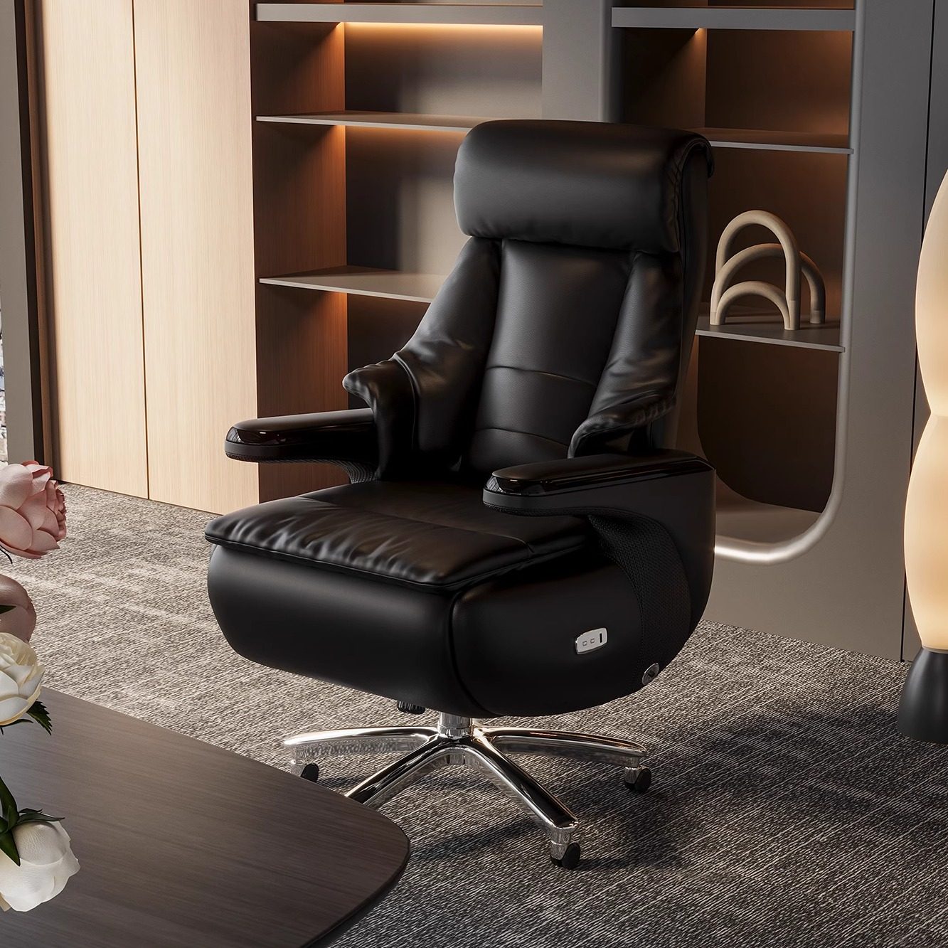 智能真皮电动电脑椅子真皮总裁办公椅老板舒适久坐可躺午休头等舱