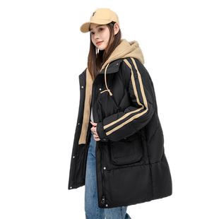 鸭鸭中长款羽绒服女假两件2023年冬季新款时尚休闲连帽厚外套潮XH