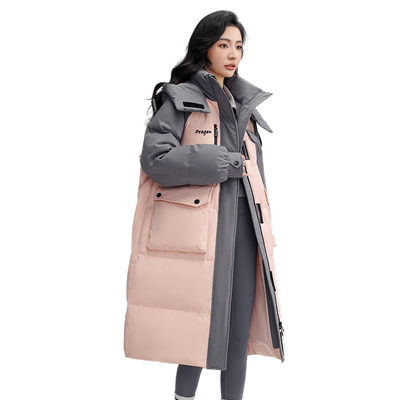拼色中长款羽绒服鸭鸭