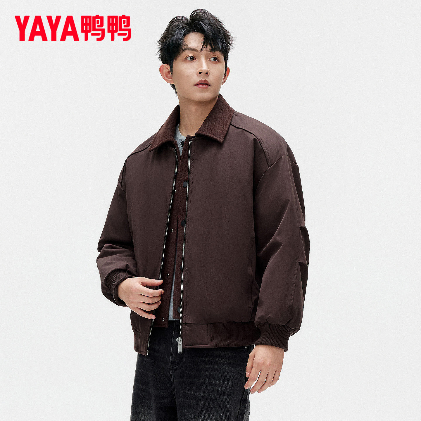 鸭鸭夹克羽绒服男士假两件