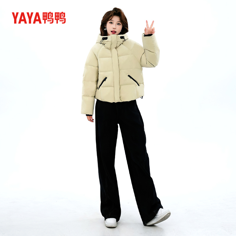 鸭鸭羽绒服女2024秋冬新品短款小个子时尚百搭连帽潮流保暖外套MY