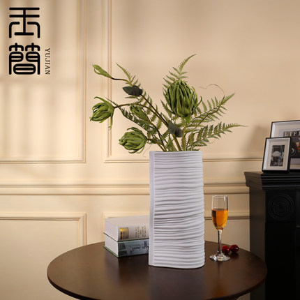 现代简约白色陶瓷手工层叠花器花瓶摆件民宿样板房售楼处软装饰品