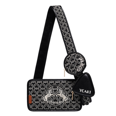 黑色提花相机包斜跨包