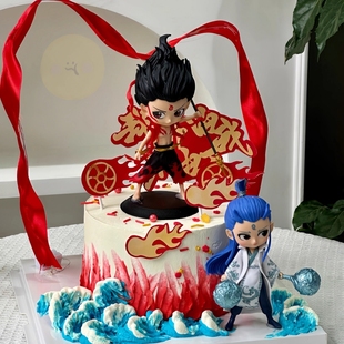 哪吒敖丙蛋糕装饰摆件拿武器混天绫风火轮我命由我不由天烘焙插件