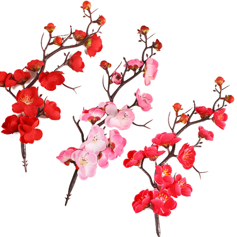 红梅花蛋糕装饰插件中国风桃花腊梅树枝寿星祝寿生日烘焙配件摆件图片